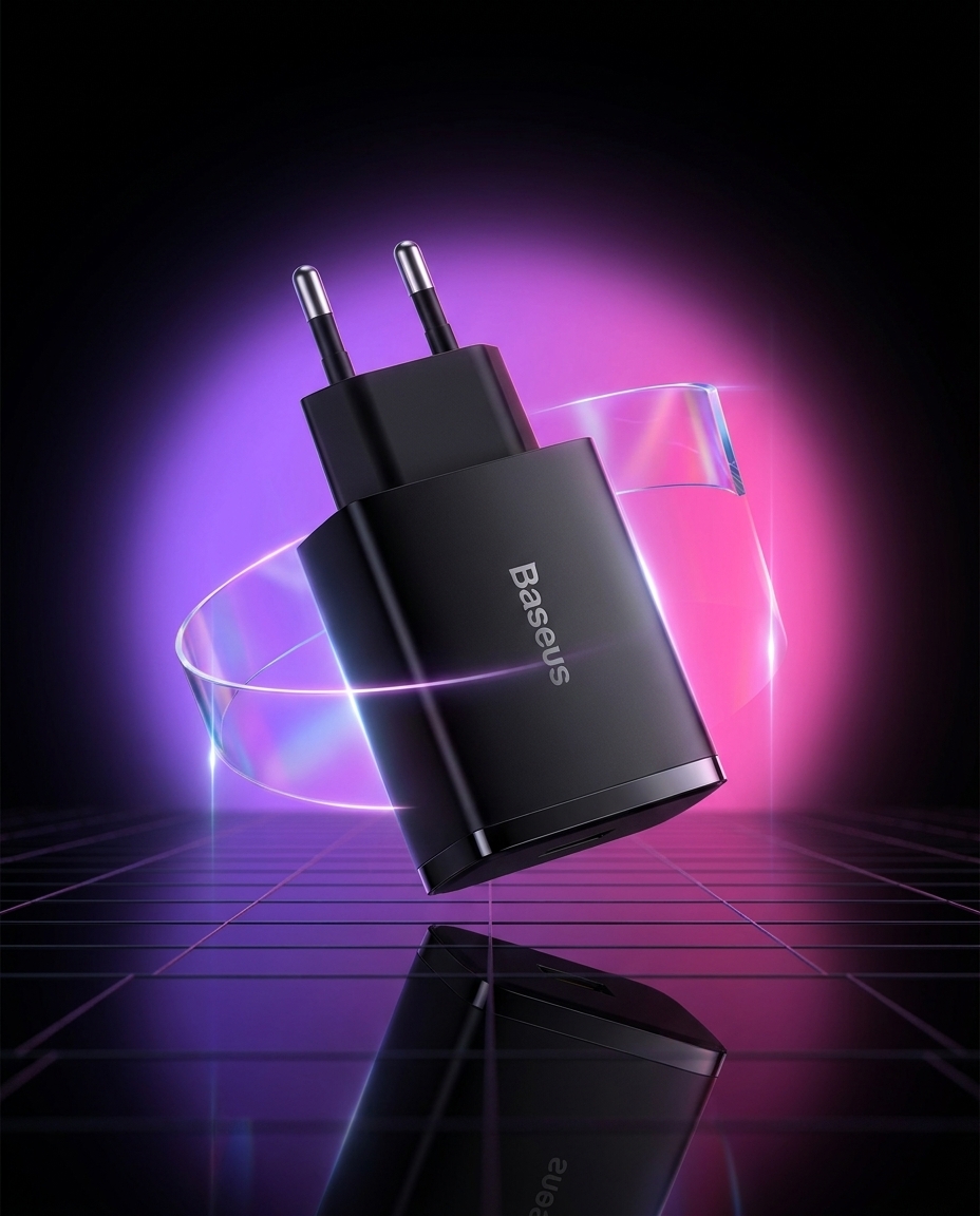 Baseus Compact CCXJ-E01 ładowarka sieciowa 30W USB-C PD 3.0 + 2x USB-A QC 3.0 czarna — ujęcie 1