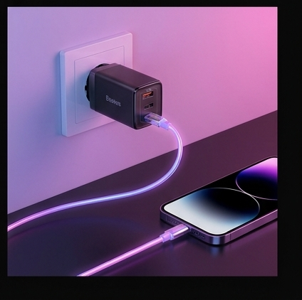 Baseus GaN5 Pro CCGP120201 65W ładowarka sieciowa 2x USB-C PD 3.0 + USB-A QC 4.0 czarna — ujęcie 7