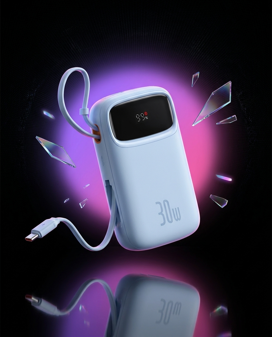 Baseus QPow 2 powerbank 10000mAh 30W z 2 kablami USB-C niebieski, szybkie ładowanie PD3.0 QC3.0 — ujęcie 1