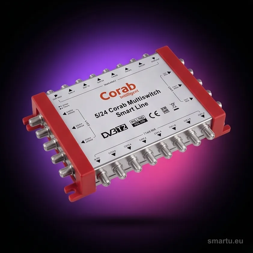 Multiswitch CORAB Smart Line 5/24 satelitarny SAT DVB-T2 5 wejść 24 wyjścia aktywny wewnętrzny zasilacz Multiswitch CORAB Smart Line 5/24 satelitarny SAT DVB-T2 5 wejść 24 wyjścia aktywny wewnętrzny zasilacz