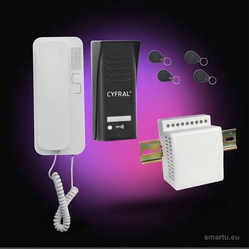 Domofon Cyfral COSMO R1 1-lokatorski czarny, unifon biały, zestaw jednorodzinny 2-przewodowy Domofon Cyfral COSMO R1 1-lokatorski czarny, unifon biały, zestaw jednorodzinny 2-przewodowy