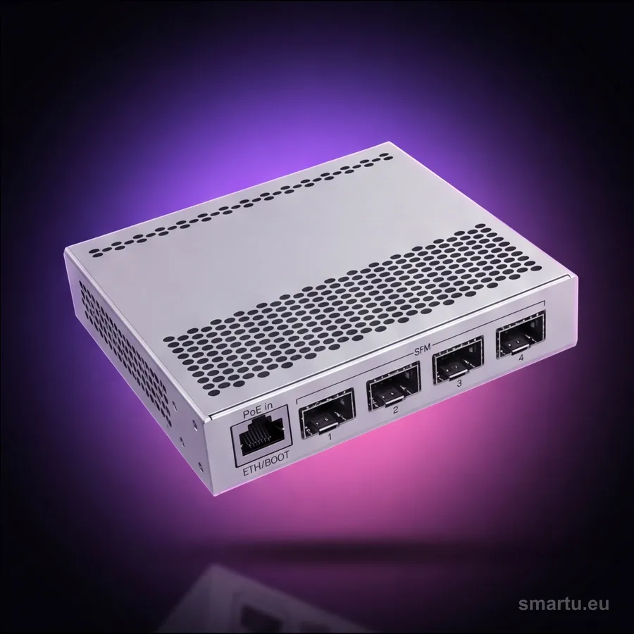 MikroTik CRS305-1G-4S+IN switch 4x SFP+ 10G, dual boot RouterOS/SwOS, PoE-in, bezwentylatorowy MikroTik CRS305-1G-4S+IN switch 4x SFP+ 10G, dual boot RouterOS/SwOS, PoE-in, bezwentylatorowy