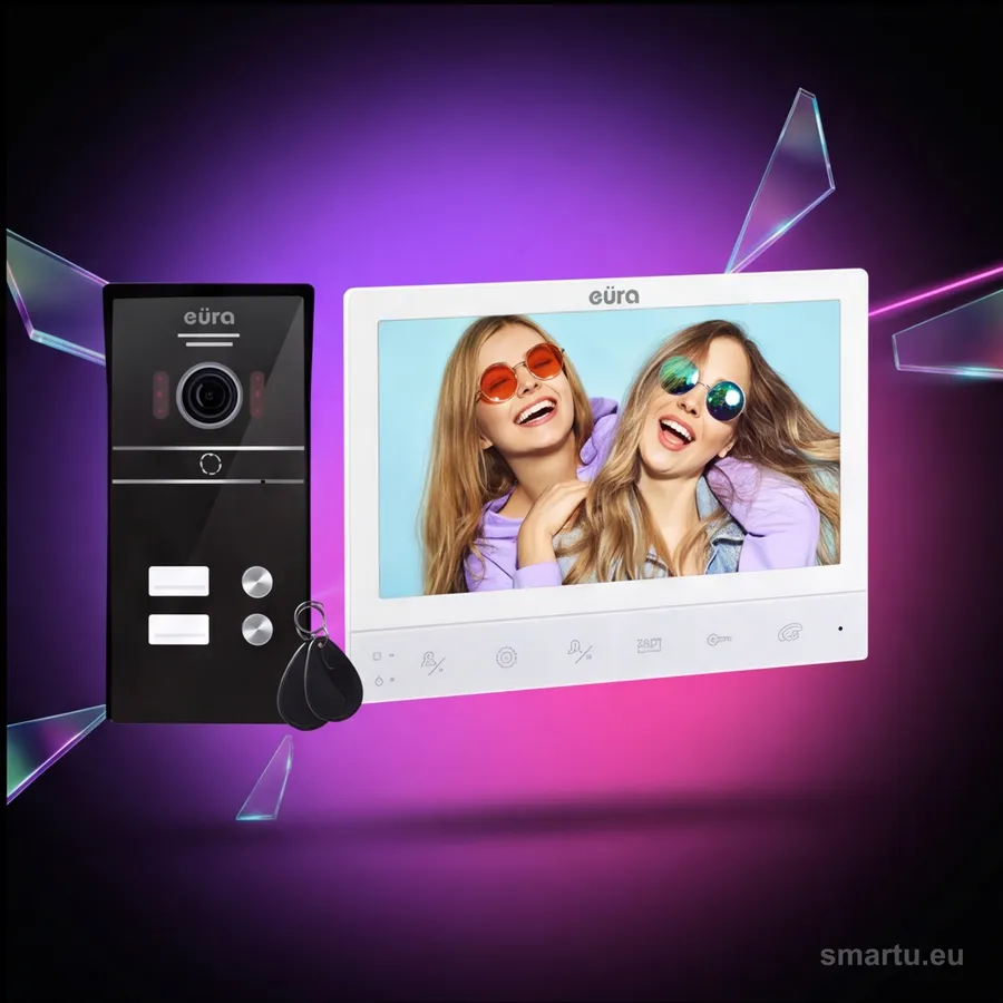 EURA VDP-80C5 wideodomofon 2-rodzinny czarny zestaw monitor 7 cali FHD 1080p czytnik RFID IP65