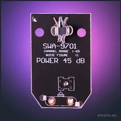 Wzmacniacz antenowy SWA-9701 do anten szerokopasmowych, wzmocnienie 40-45 dB, niskie szumy 1,4 dB, montaż w puszce — ujęcie 1