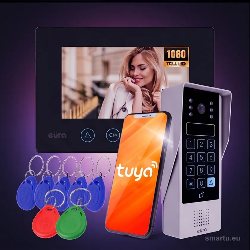 EURA VDP-90A3 DELTA+ wideodomofon czarny 7 cali WiFi TUYA AHD kamera 1080P szyfrator czytnik RFID EURA VDP-90A3 DELTA+ wideodomofon czarny 7 cali WiFi TUYA AHD kamera 1080P szyfrator czytnik RFID