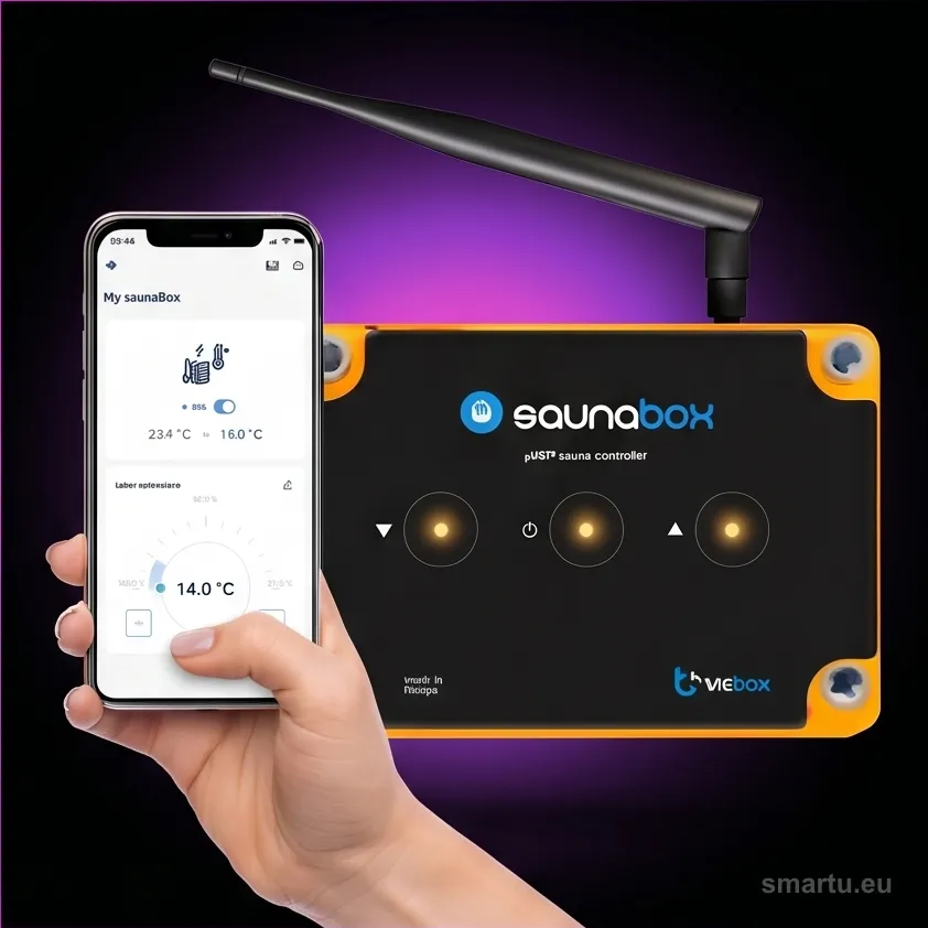 Sterownik sauny BleBox saunaBox pro WiFi, 230 V lub 3×230 V, 3×16 A, czujnik do 125 stopni, antena Sterownik sauny BleBox saunaBox pro WiFi, 230 V lub 3×230 V, 3×16 A, czujnik do 125 stopni, antena
