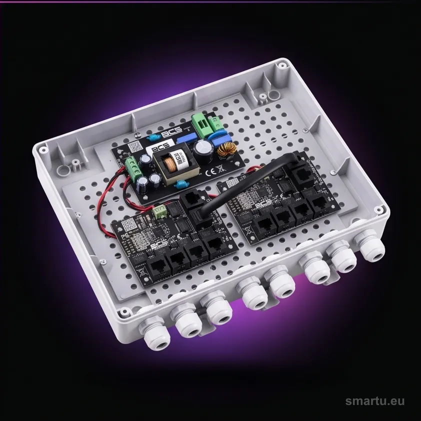 BCS POWER BCS-IP8/Z/E-S zestaw zasilania 8 kamer IP PoE obudowa zewnętrzna switch IP56