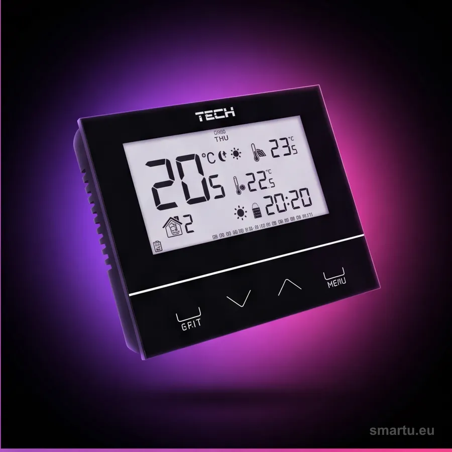 Regulator pokojowy TECH ST-292v3 czarny przewodowy dwustanowy szklany panel sterownik ogrzewania Regulator pokojowy TECH ST-292v3 czarny przewodowy dwustanowy szklany panel sterownik ogrzewania