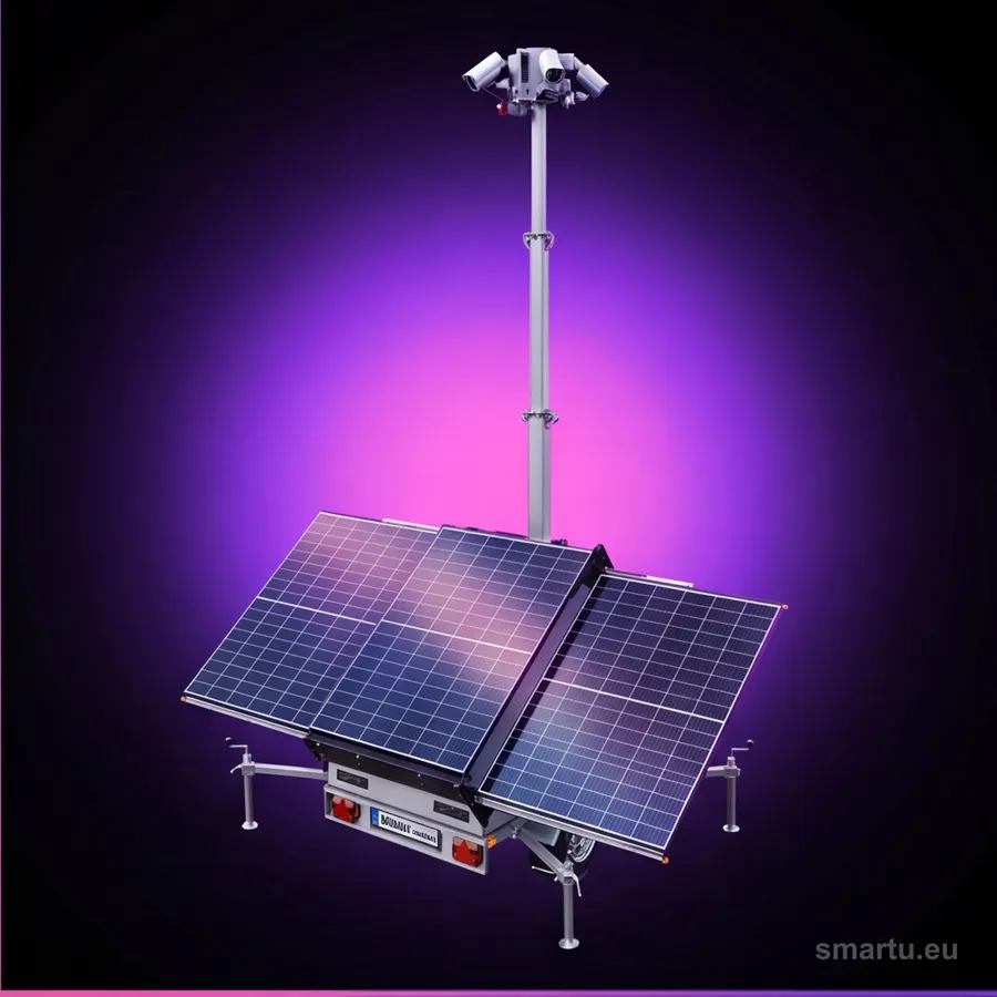 MOBILNEMASZTY PV3 przyczepa wieża monitoringu z fotowoltaiką, mobilny system CCTV na placach budowy MOBILNEMASZTY PV3 przyczepa wieża monitoringu z fotowoltaiką, mobilny system CCTV na placach budowy