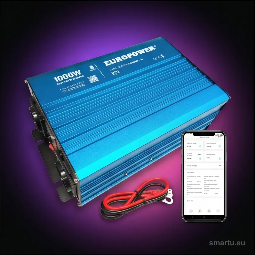 Przetwornica EUROPOWER 12V DC na 230V AC, czysty sinus 1000W ciagle, 2000W szczyt, Bluetooth, wyswietlacz LED Przetwornica EUROPOWER 12V DC na 230V AC, czysty sinus 1000W ciagle, 2000W szczyt, Bluetooth, wyswietlacz LED