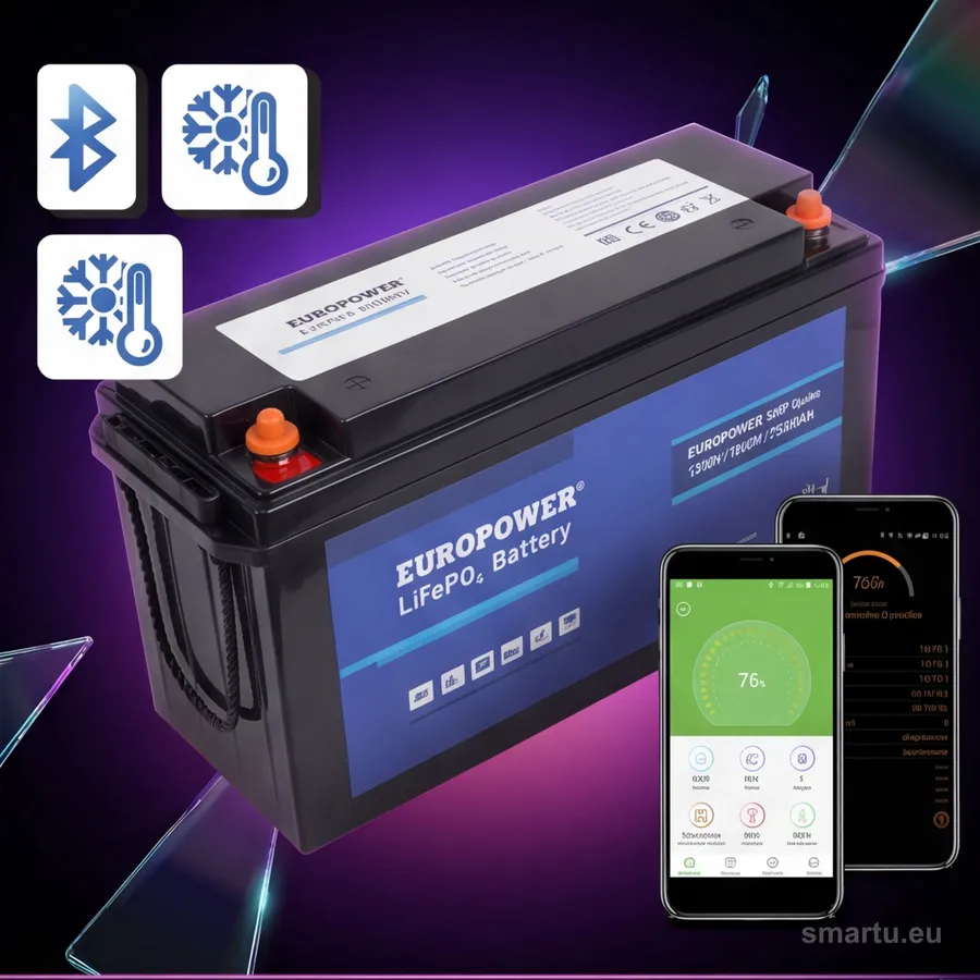 Akumulator LiFePO4 EUROPOWER serii LFP 12,8V 150Ah Bluetooth, mata grzewcza (Żywotność ~2000 cykli) — ujęcie 1