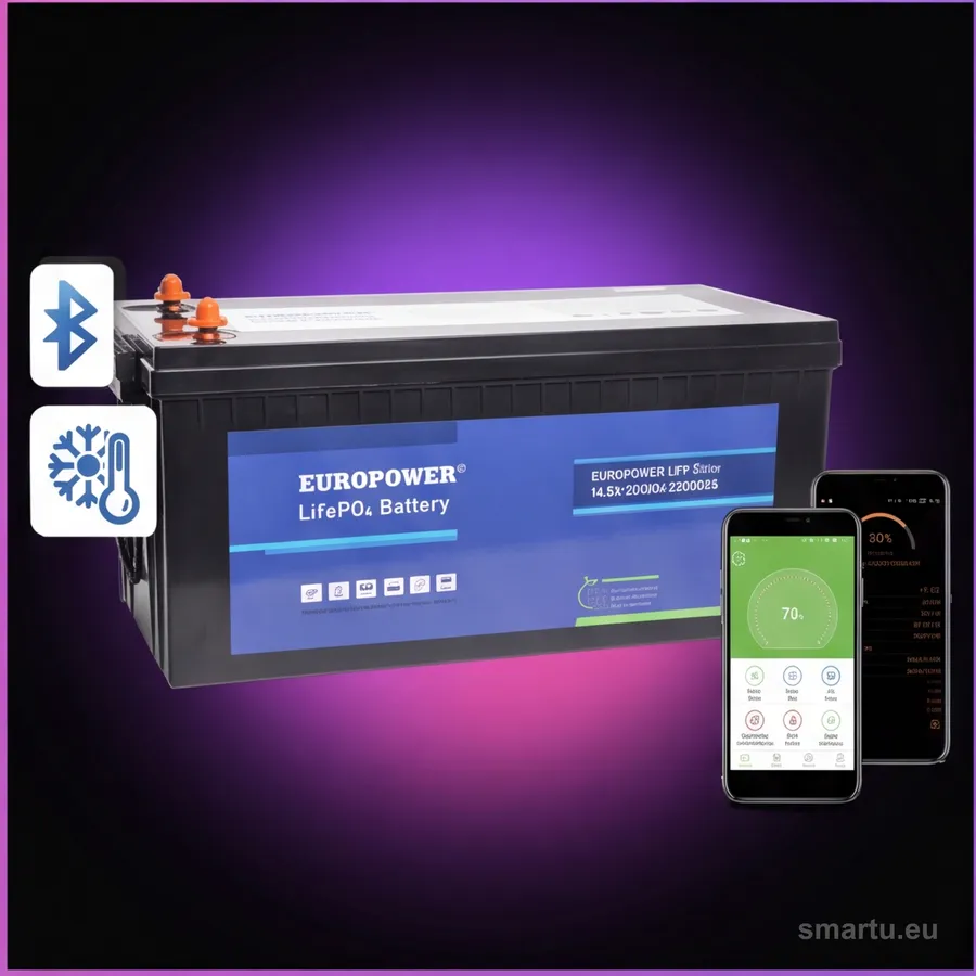 Akumulator LiFePO4 EUROPOWER 12,8V 200Ah Bluetooth mata grzewcza BMS 2000 cykli Akumulator LiFePO4 EUROPOWER 12,8V 200Ah Bluetooth mata grzewcza BMS 2000 cykli