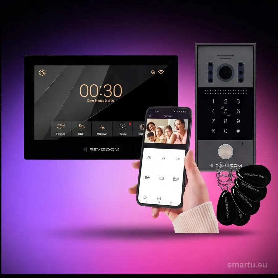 REVIZOOM RM-T273HD BLACK RC-212HD-CK1 wideodomofon 7 cali 1080p 2-żyłowy Wi-Fi czytnik RFID klawiatura