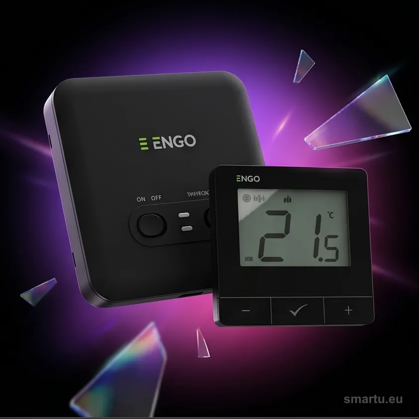 Termostat ENGO E20i-B Wi-Fi, bezprzewodowy regulator temperatury, sterowanie z aplikacji, czarny Termostat ENGO E20i-B Wi-Fi, bezprzewodowy regulator temperatury, sterowanie z aplikacji, czarny