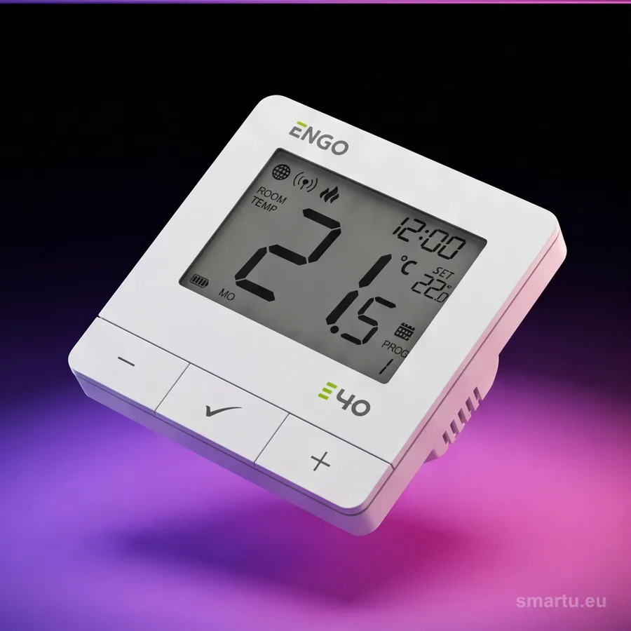 Termostat ENGO E40-BATW ZigBee 868MHz programowany, bateryjny, natynkowy regulator temperatury, biały, sterowanie z aplikacji Termostat ENGO E40-BATW ZigBee 868MHz programowany, bateryjny, natynkowy regulator temperatury, biały, sterowanie z aplikacji