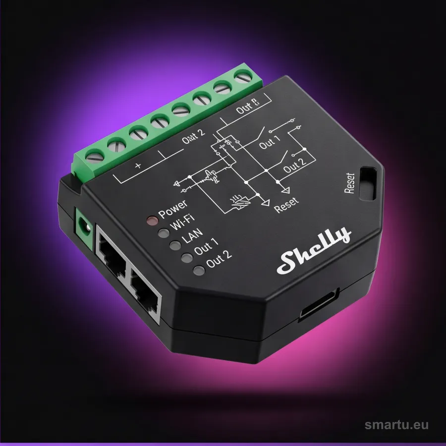 Shelly Pro 2PM przekaźnik WiFi LAN na szynę DIN, 2 kanały 16 A z pomiarem mocy, rolety Shelly Pro 2PM przekaźnik WiFi LAN na szynę DIN, 2 kanały 16 A z pomiarem mocy, rolety