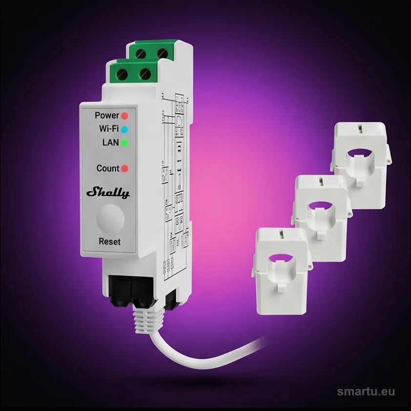 Shelly Pro 3EM 120A trójfazowy licznik energii WiFi LAN, pomiar 3x120A, szyna DIN Shelly Pro 3EM 120A trójfazowy licznik energii WiFi LAN, pomiar 3x120A, szyna DIN