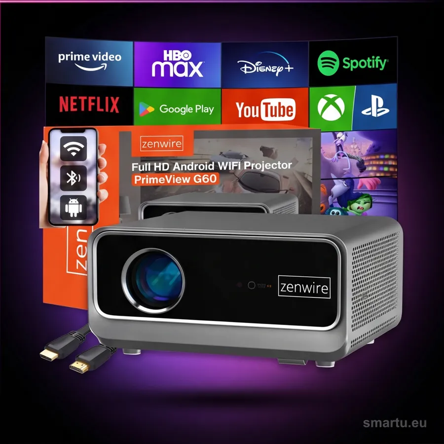 Zenwire G60 projektor Android TV 14 FullHD 4K WiFi 6 1300 ANSI lm AutoFocus AutoKeystone Bluetooth 5.2 Zenwire G60 projektor Android TV 14 FullHD 4K WiFi 6 1300 ANSI lm AutoFocus AutoKeystone Bluetooth 5.2