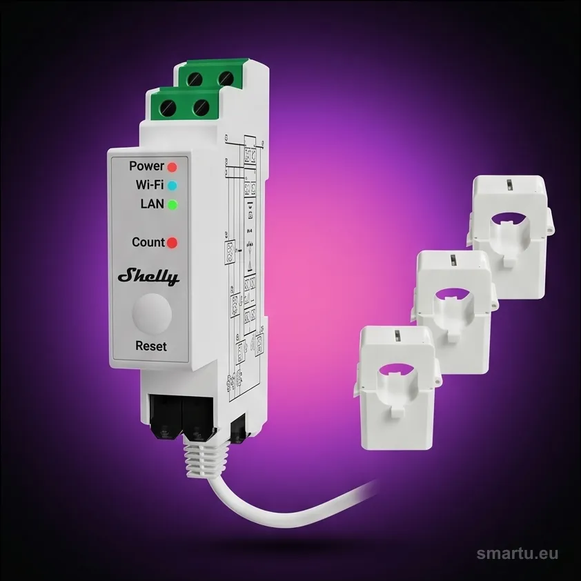 Shelly Pro 3EM 120A V2 trójfazowy licznik energii Gen2, mTLS, 3x120A, szyna DIN Shelly Pro 3EM 120A V2 trójfazowy licznik energii Gen2, mTLS, 3x120A, szyna DIN