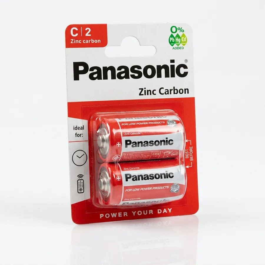 Bateria cynkowo-węglowa Panasonic R14, 1.5V, 2 sztuki – do zegarów, latarek i urządzeń elektronicznych Bateria cynkowo-węglowa Panasonic R14, 1.5V, 2 sztuki – do zegarów, latarek i urządzeń elektronicznych