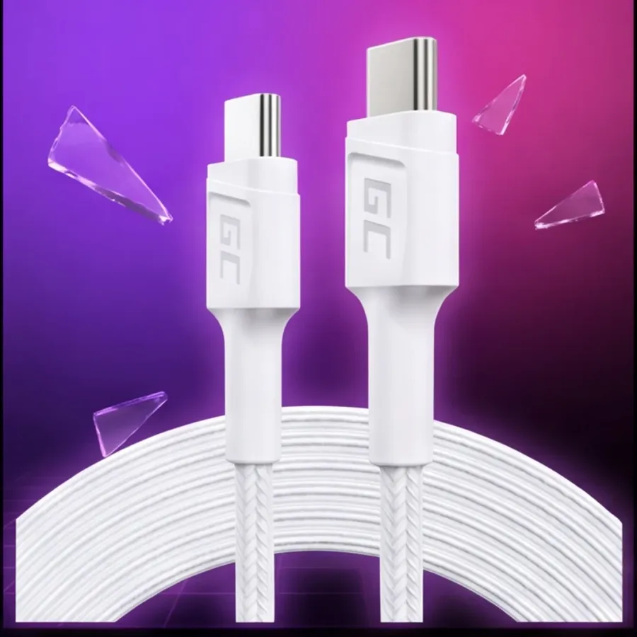 Kabel Green Cell PowerStream USB-C do USB-C 2m, PD 60W, QC 3.0, biały — zdjęcie główne, smartu.eu Kabel Green Cell PowerStream USB-C do USB-C 2m, PD 60W, QC 3.0, biały — zdjęcie główne, smartu.eu