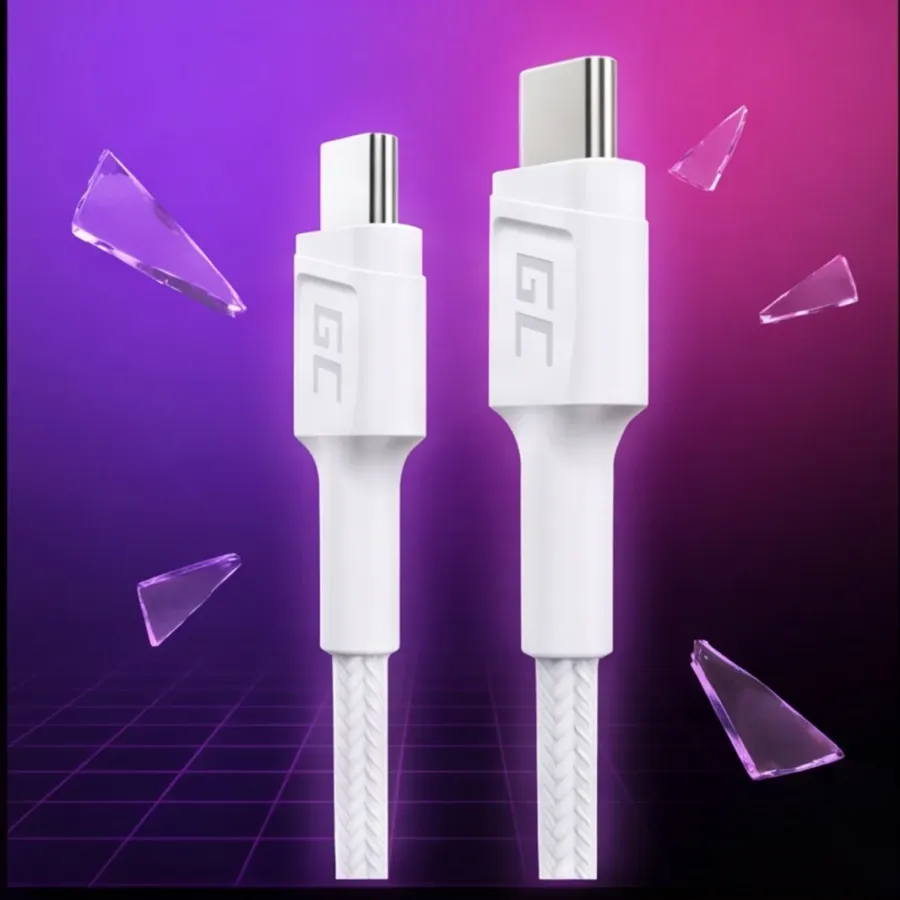 Kabel Green Cell GC PowerStream USB-C do USB-C 30 cm, PD 60W, QC 3.0, biały — zdjęcie główne, smartu.eu Kabel Green Cell GC PowerStream USB-C do USB-C 30 cm, PD 60W, QC 3.0, biały — zdjęcie główne, smartu.eu