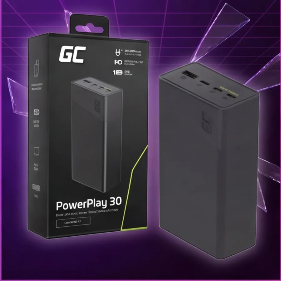 Powerbank Green Cell 30 000mAh, 22.5W, 4 porty, czarny — zdjęcie główne, smartu.eu Powerbank Green Cell 30 000mAh, 22.5W, 4 porty, czarny — zdjęcie główne, smartu.eu