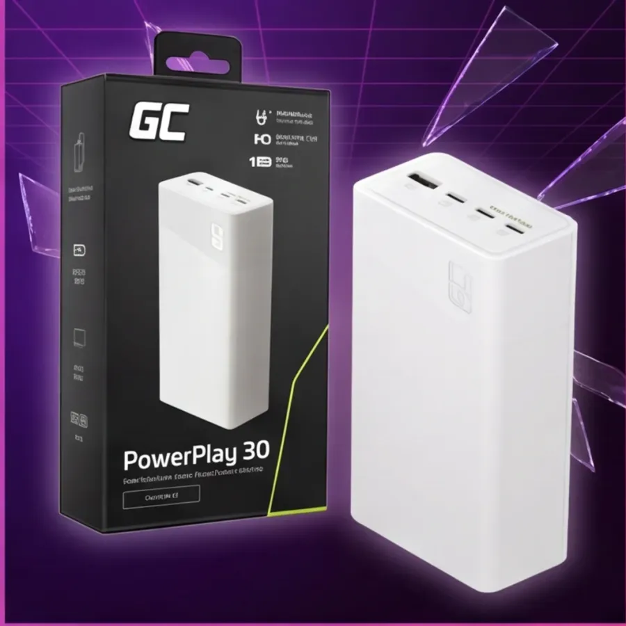 Powerbank Green Cell 30 000mAh, 22.5W, 4 porty, biały — zdjęcie główne, smartu.eu Powerbank Green Cell 30 000mAh, 22.5W, 4 porty, biały — zdjęcie główne, smartu.eu