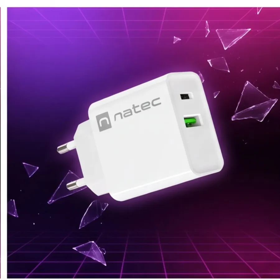 Ładowarka Natec sieciowa Ribera 1x USB-A + 1x USB-C 20W Biała — zdjęcie główne, smartu.eu Ładowarka Natec sieciowa Ribera 1x USB-A + 1x USB-C 20W Biała — zdjęcie główne, smartu.eu