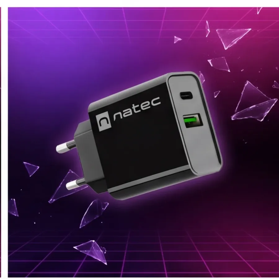 Ładowarka Natec sieciowa Ribera 1x USB-A + 1x USB-C 20W Czarna — zdjęcie główne, smartu.eu Ładowarka Natec sieciowa Ribera 1x USB-A + 1x USB-C 20W Czarna — zdjęcie główne, smartu.eu