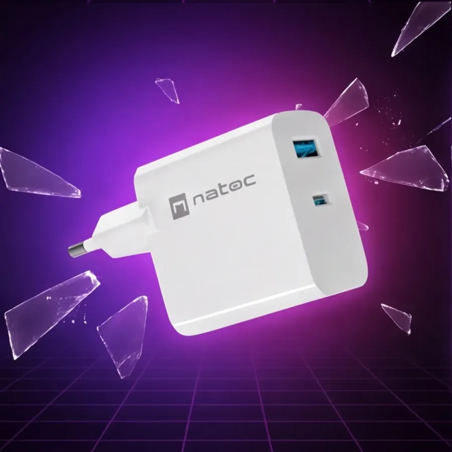 Ładowarka Natec sieciowa RIBERA GAN 1X USB-A + 1X USB-C 65W Biała — zdjęcie główne, smartu.eu Ładowarka Natec sieciowa RIBERA GAN 1X USB-A + 1X USB-C 65W Biała — zdjęcie główne, smartu.eu