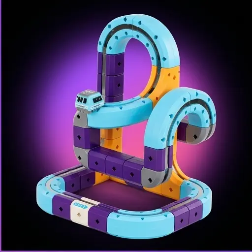 Pojazd magnetyczny 4,5x3x2,5 cm na fioletowym prostym segmencie toru - zbliżenie Pojazd magnetyczny 4,5x3x2,5 cm na fioletowym prostym segmencie toru - zbliżenie