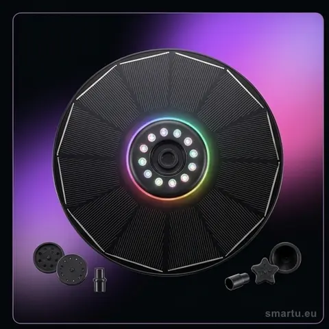 Solarna fontanna pływająca LUARO LED RGB do oczka wodnego 16 cm, 8 dysz, panel 1,4W, strumień do 55 cm Solarna fontanna pływająca LUARO LED RGB do oczka wodnego 16 cm, 8 dysz, panel 1,4W, strumień do 55 cm