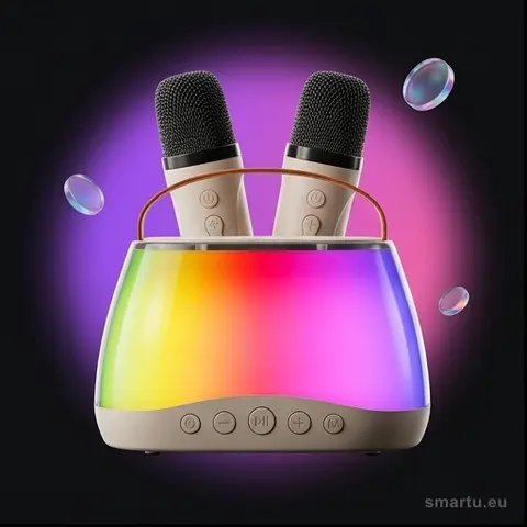 Zestaw karaoke Bluetooth głośnik 5 W LED RGB 2 mikrofony bezprzewodowe USB microSD AUX KX2860