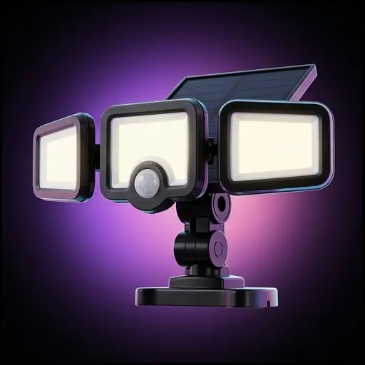 Trzy reflektory COB lampy solarnej KX3091 ustawione pod różnymi kątami, zasięg do 320° Trzy reflektory COB lampy solarnej KX3091 ustawione pod różnymi kątami, zasięg do 320°