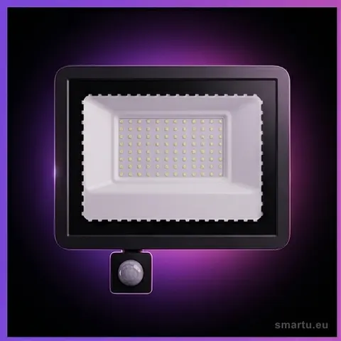 Reflektor LED 100W z czujnikiem ruchu PIR IP66, 96 diod SMD2835, zasięg 10m, 2 tryby pracy, 6500K Reflektor LED 100W z czujnikiem ruchu PIR IP66, 96 diod SMD2835, zasięg 10m, 2 tryby pracy, 6500K