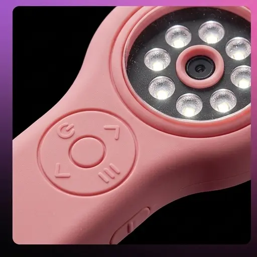 Pierścień 8 diod LED podświetlający preparat w cyfrowym mikroskopie różowym Pierścień 8 diod LED podświetlający preparat w cyfrowym mikroskopie różowym