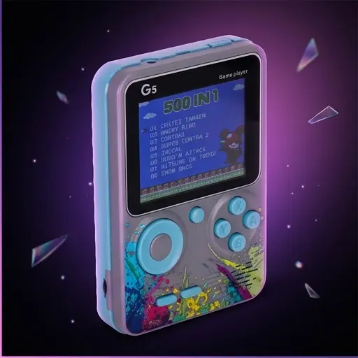 Mini konsola retro szara - widok z tyłu z komorą na akumulator 1200 mAh Mini konsola retro szara - widok z tyłu z komorą na akumulator 1200 mAh