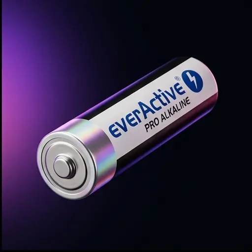 10 baterii everActive Pro Alkaline AA ułożonych w rzędzie - widok z góry 10 baterii everActive Pro Alkaline AA ułożonych w rzędzie - widok z góry