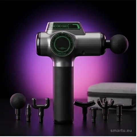 Pistolet do masażu 8w1 z wyświetlaczem LED, 8 końcówek, akumulator 1800 mAh, 18 W, etui w zestawie
