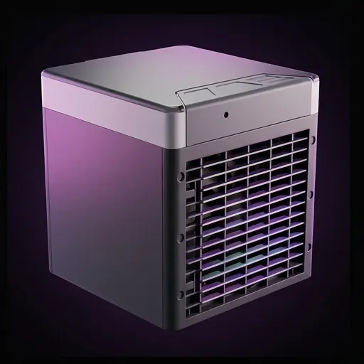 Klimator biurkowy 3w1 USB z boku, widoczna kratka nawiewu i panel sterowania na pokrywie Klimator biurkowy 3w1 USB z boku, widoczna kratka nawiewu i panel sterowania na pokrywie