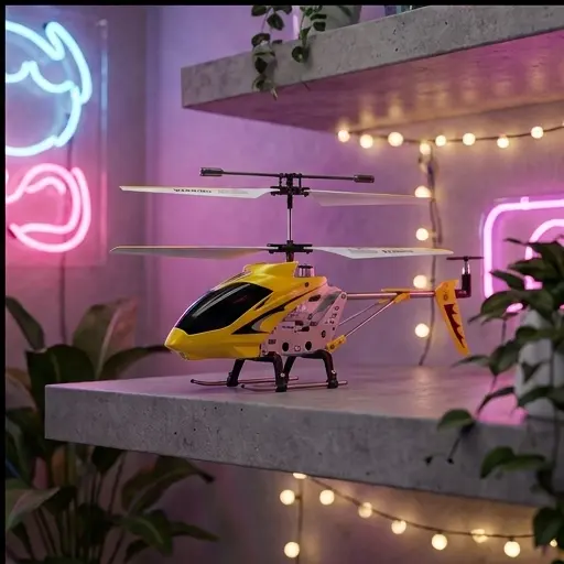 Helikopter Syma S107G w locie - zawis w pomieszczeniu, diody LED włączone Helikopter Syma S107G w locie - zawis w pomieszczeniu, diody LED włączone