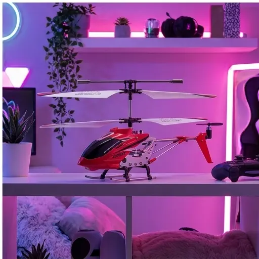 Diody LED helikoptera Syma S107H świecące podczas lotu w ciemnym pomieszczeniu Diody LED helikoptera Syma S107H świecące podczas lotu w ciemnym pomieszczeniu