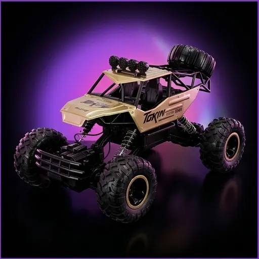 RC Rock Crawler 1:12 złoty - widok z boku, metalowa karoseria i terenowe koła RC Rock Crawler 1:12 złoty - widok z boku, metalowa karoseria i terenowe koła