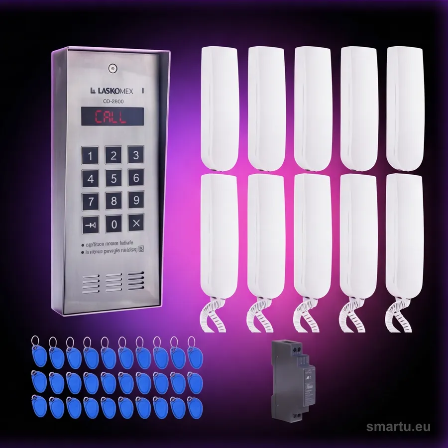 Laskomex LC10 system domofonu 10 lokatorów 1 wejście panel CD-2600R czytnik RFID unifony cyfrowe