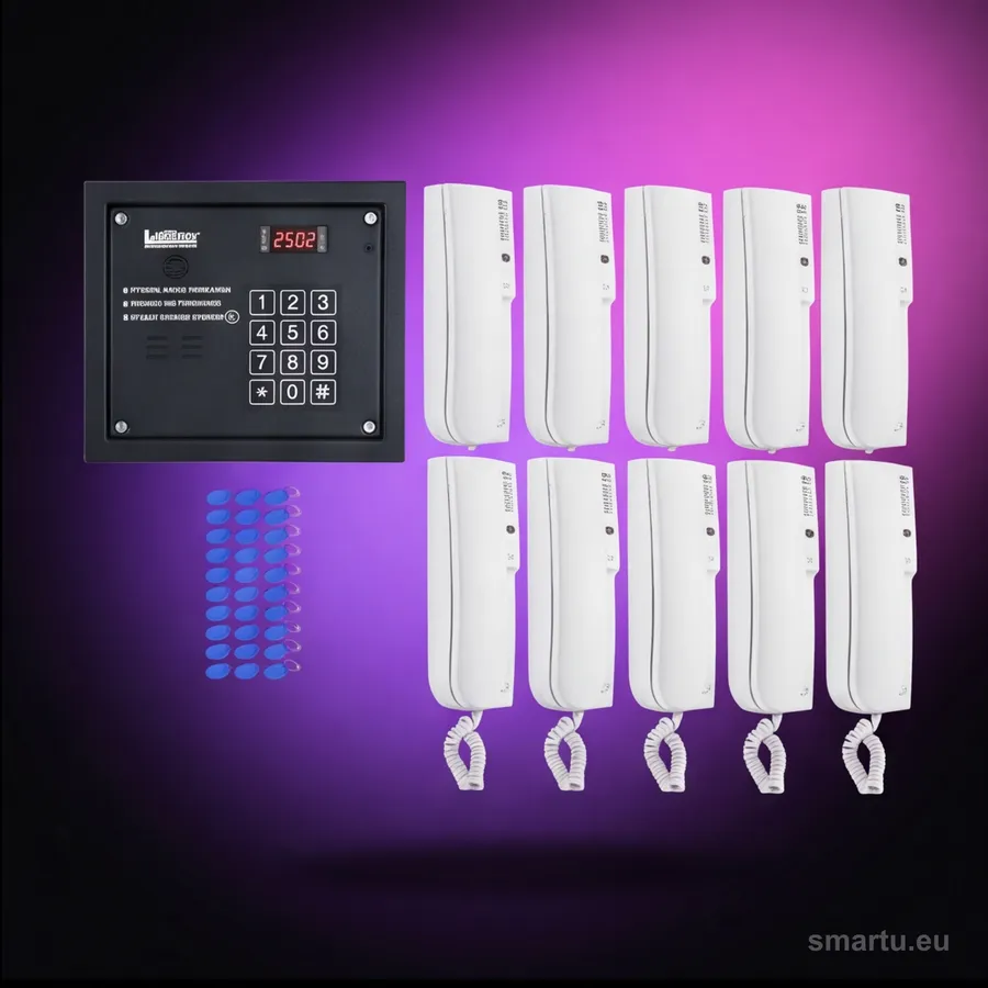 Laskomex system domofonu 10 lokatorów, 1 wejście, czytnik rfid.
