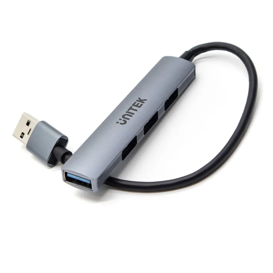Hub Unitek USB-A; 3x USB-A 2.0; 1x USB-A 5 Gbps Aluminiowy — zdjęcie producenta Hub Unitek USB-A; 3x USB-A 2.0; 1x USB-A 5 Gbps Aluminiowy — zdjęcie producenta