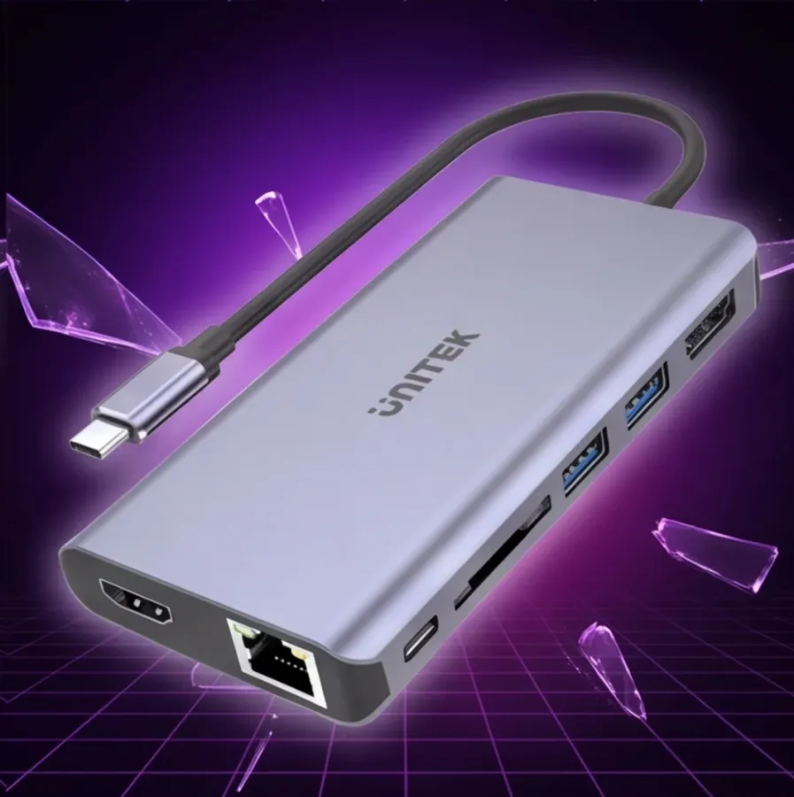 HUB Unitek USB-C 2x USB 3.1, HDMI 2.0, DP 1.4, RJ45, SD, PD 100W; D1056A — zdjęcie główne, smartu.eu HUB Unitek USB-C 2x USB 3.1, HDMI 2.0, DP 1.4, RJ45, SD, PD 100W; D1056A — zdjęcie główne, smartu.eu