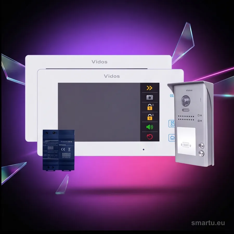 VIDOS DUO 2-rodzinny wideodomofon 2x M1021W-2 S1102A, zestaw z panelem RFID i zasilaczem
