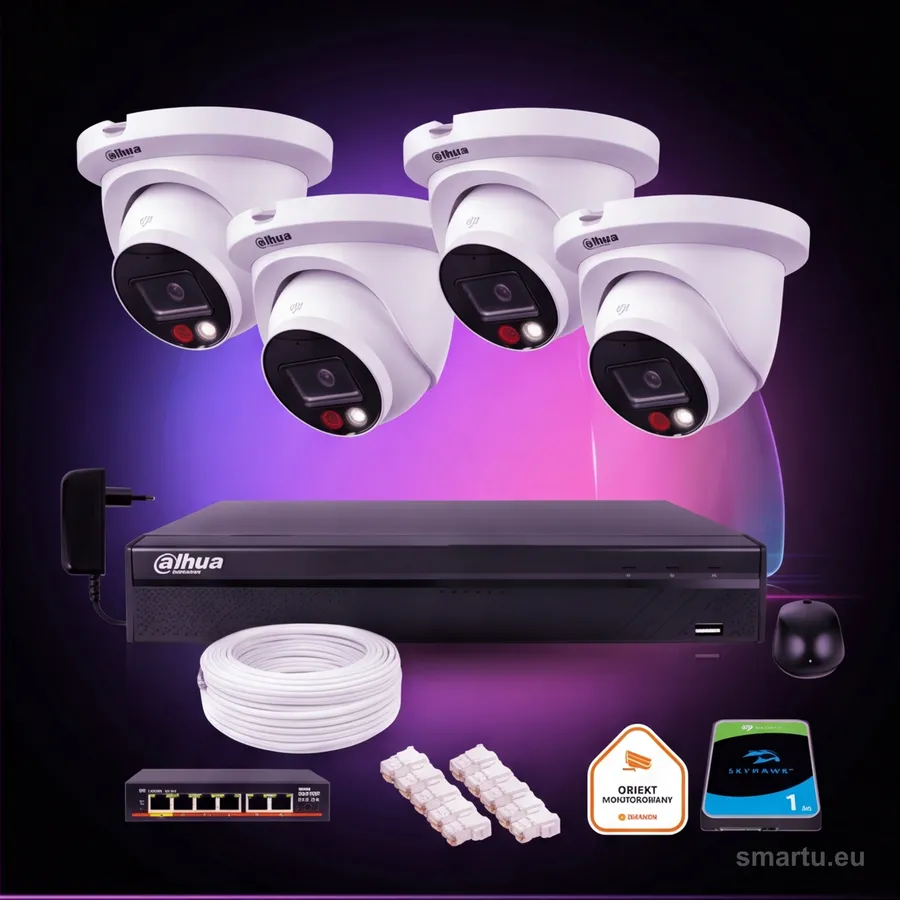 Dahua IPC-HDW2849TM-S-IL zestaw monitoringu IP 8Mpx 4K 4 kamery zewnętrzne Dual Light z dyskiem